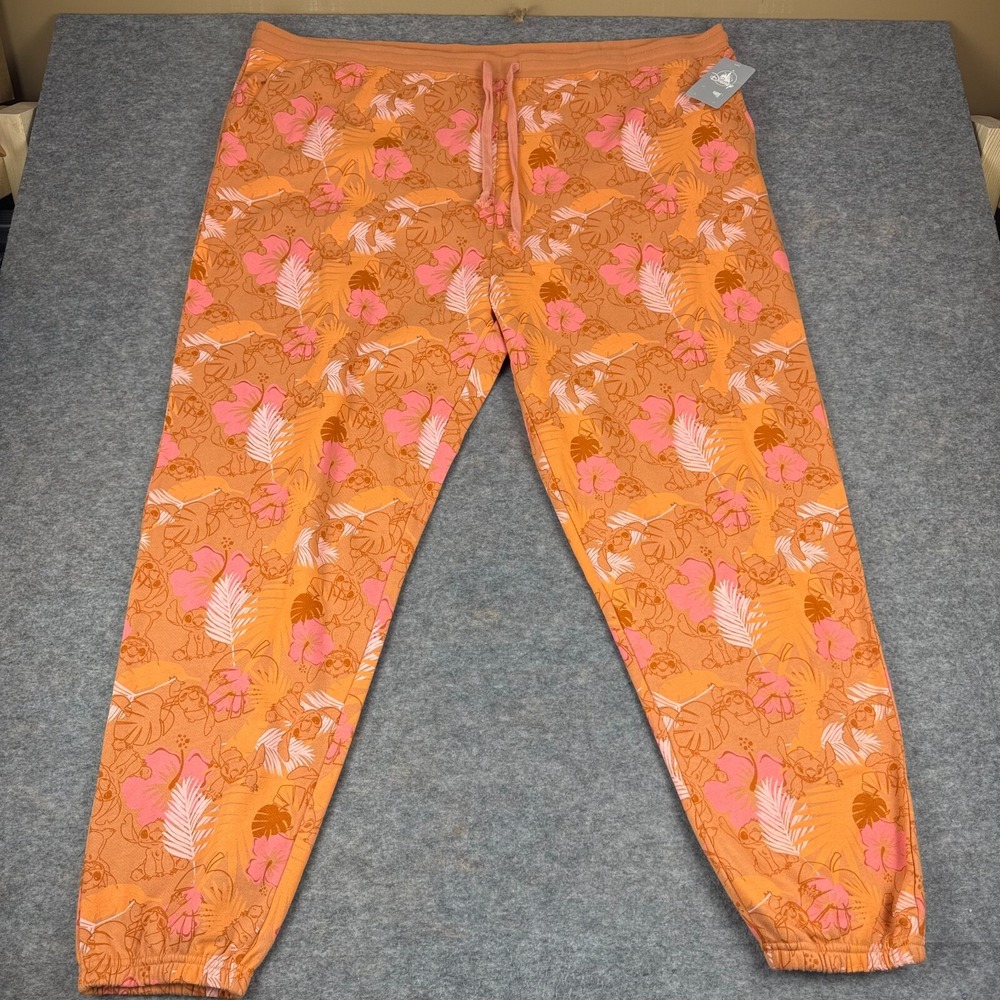 Disney Parks Lilo & Stitch Tropical Fleece Sweatpants Joggers Orange Womens 3X